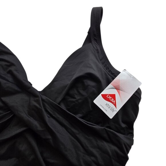 NWT Lands End Black Women's 16DD V-Neck Wrap Underwire Tankini Swimsuit Top - Picture 3 of 15